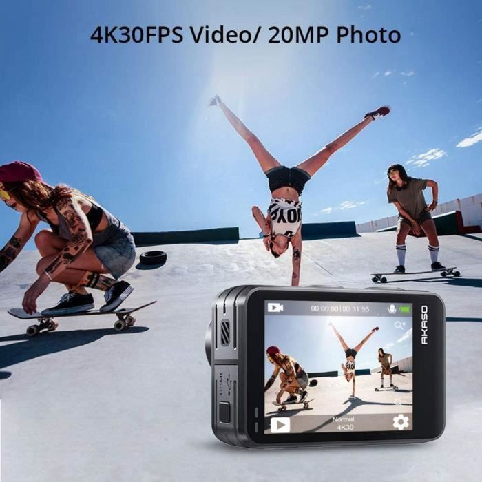 AKASO Brave 7 Le Caméra Sport d'action WiFi 4K 30FPS 20MP &Écran Tactile et EIS 2.0 Caméra sous-Marine 40M Avec 32G Carte Noir
