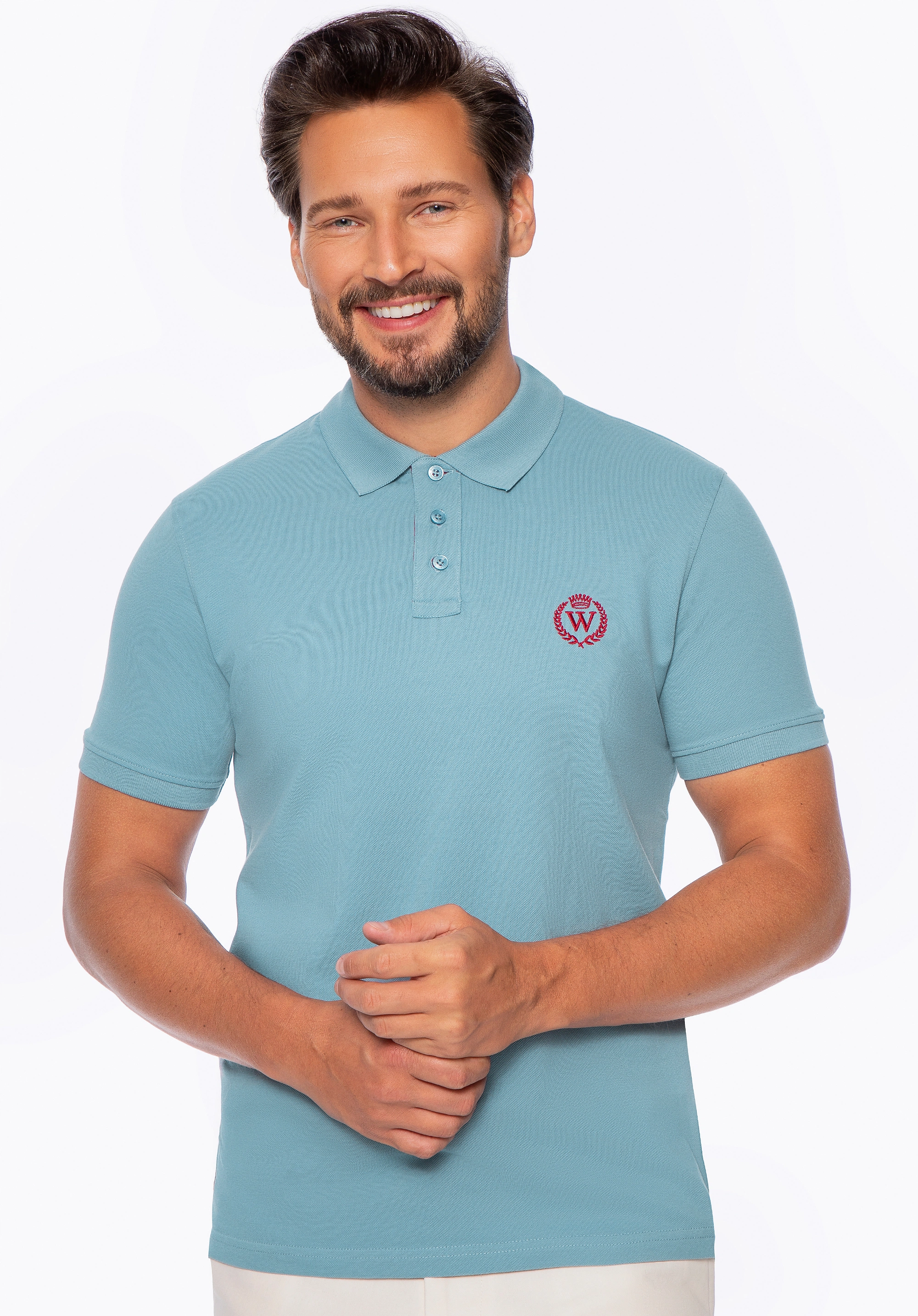 Koszulka polo męska bawełniana z kolorowym logo niebieska