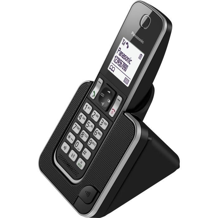 Teléfono inalámbrico digital Panasonic KX-TGD310FR negro, con contestador automático integrado, manos libres e identificador de llamadas.