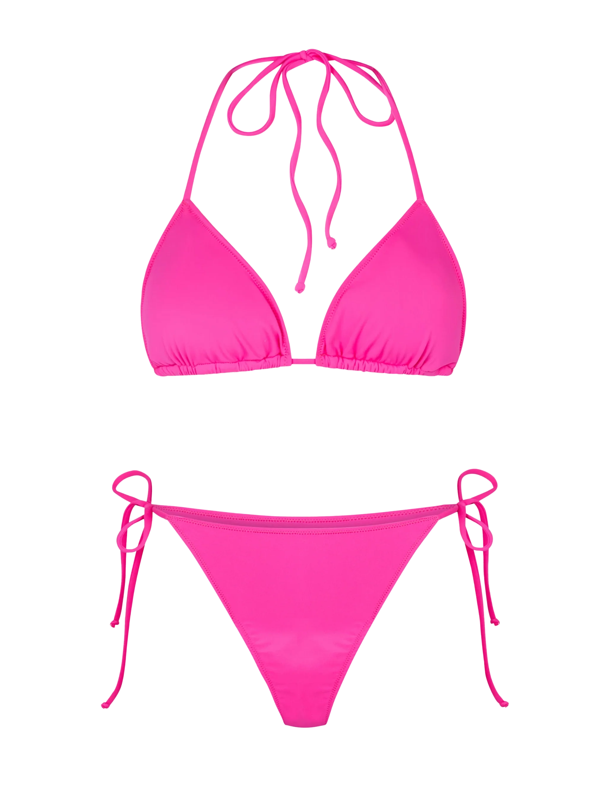 Damesbikini met driehoekige rand in fuchsia