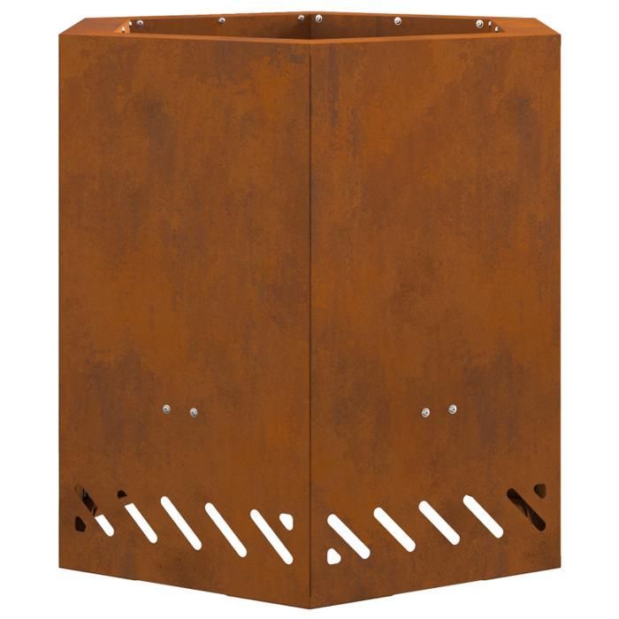 Zeshoekige vuurkorf 48×48×51 cm van roestbestendig, verweerd staal — Bruin