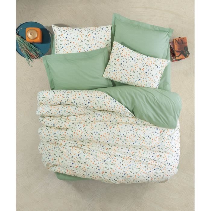 Juego de ropa de cama: 1 funda nórdica de 220 x 240 cm + 2 fundas de almohada de 60 x 60 cm - 100 % algodón reforzado - Verde