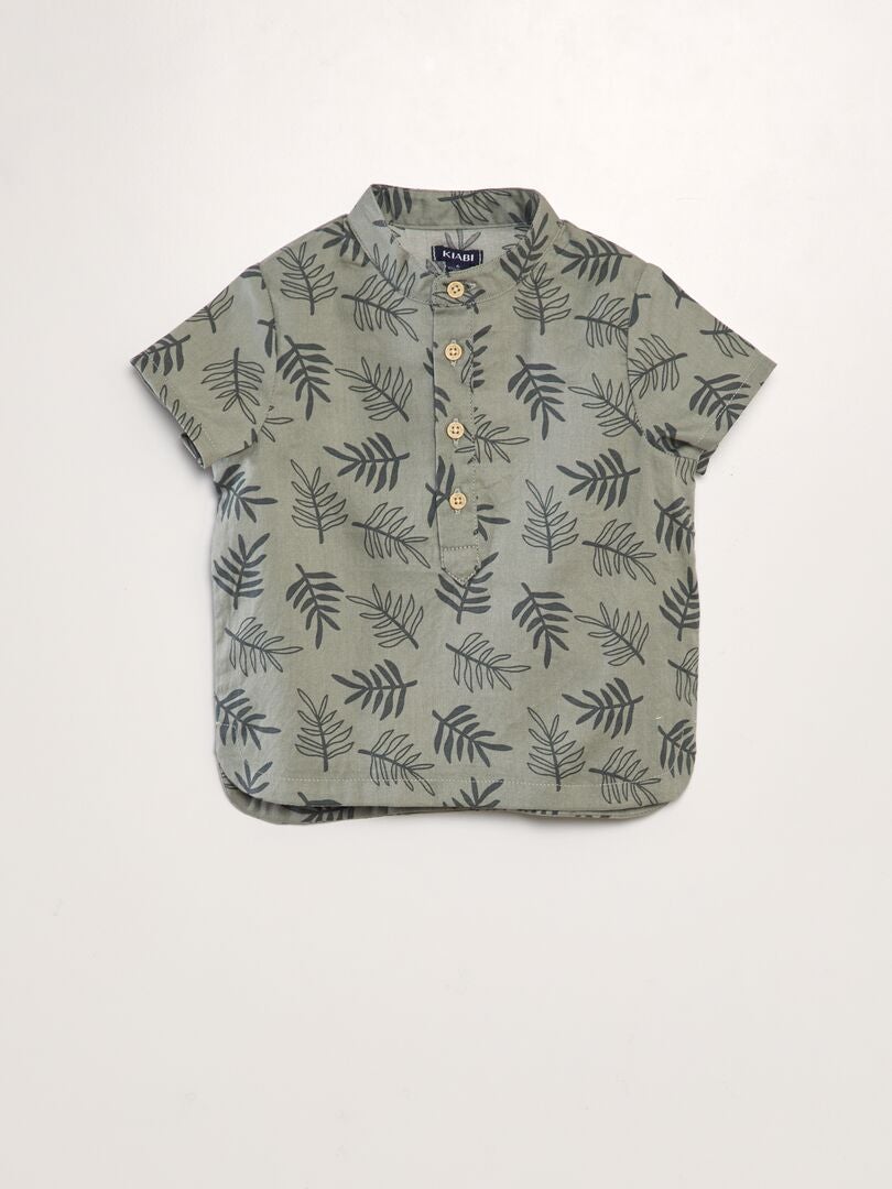 Camisa com gola mandarim - Cáqui