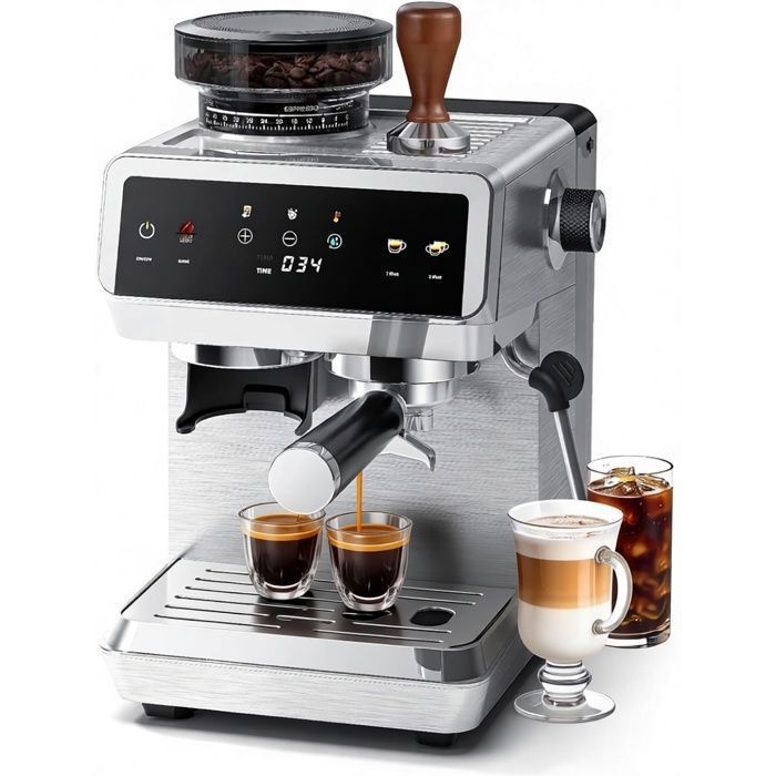 Machine à café avec broyeur AMZCHEF 44 réglages de mouture machine à expresso 20 bars acier inoxydable