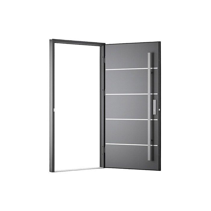 Solid steel and stainless steel front door, 207 cm high x 100 cm wide, anthracite color - 68 mm thick - left-hand opening - LUSADA