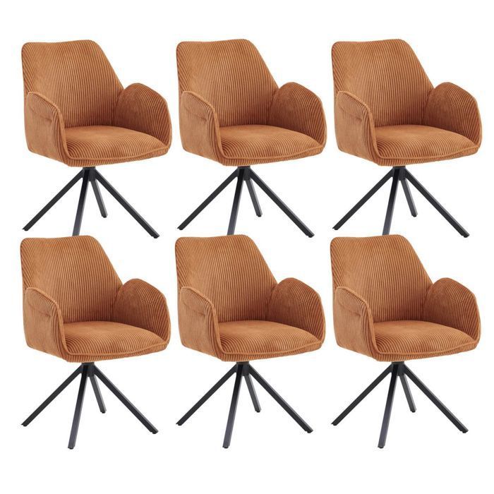 DELIA - Juego de 6 sillas de comedor giratorias en tela de pana color terracota