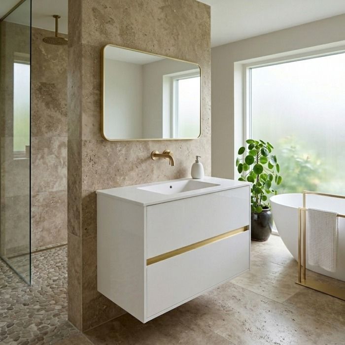 Musea Vanity Unit with Single Sink - White and Brushed Gold - Essebagno