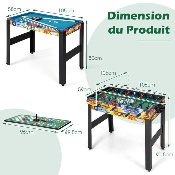 COSTWAT 12-in-1 Multi-Game Table - 22 Players - Billiards, Hockey, Bowling, Foosball, Air Hockey, Ping-Pong, Chess, Poker - Adjustable Legs