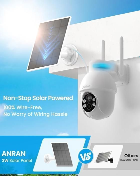 ANRAN Q03 Telecamera di sorveglianza wireless per esterni 2K HD 3MP, alimentata a energia solare e a batteria, con rilevamento del movimento tramite IA, compatibile con Alexa, colore bianco
