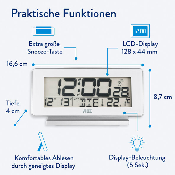 Digital DCF radio alarm clock, white