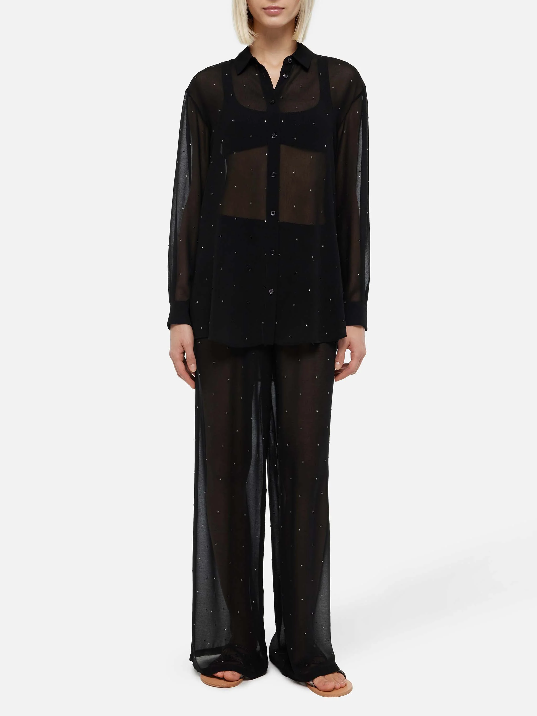 Brigitte zwarte georgette blouse met strass-steentjes