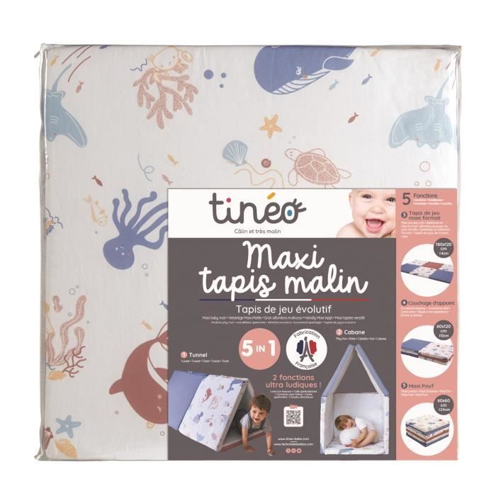 TINEO SCHÄTZE DES OZEANS 5-in-1 Smart Maxi Spielmatte – Multifunktionale Entwicklungsspielmatte – 120 x 180 x 5 cm