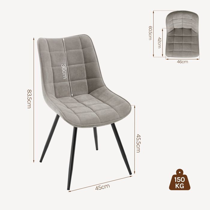 Lot de 2 Chaises Pivotantes Salle à Manger, WOLTU Chaises de Cuisine en Velours, Pieds en Métal, Gris Clair W0ATT1017-2