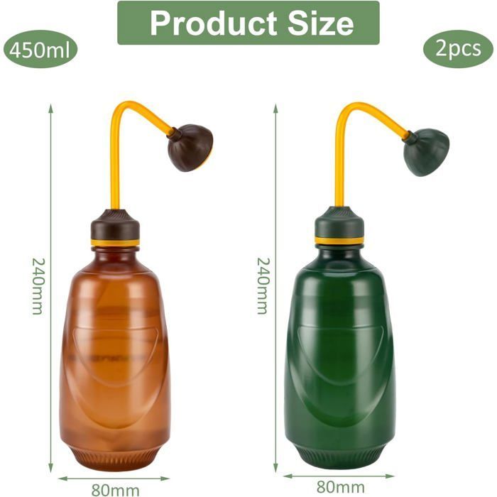 Juego de 2 regaderas para plantas de interior, regadera de 450 ml para bonsáis, pequeña y suave, ideal para bonsáis, plantas delicadas y etiquetas.