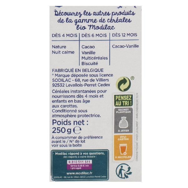 Cereales de noche orgánicos Modilac con arroz y zanahoria, a partir de 4 meses, 250 g
