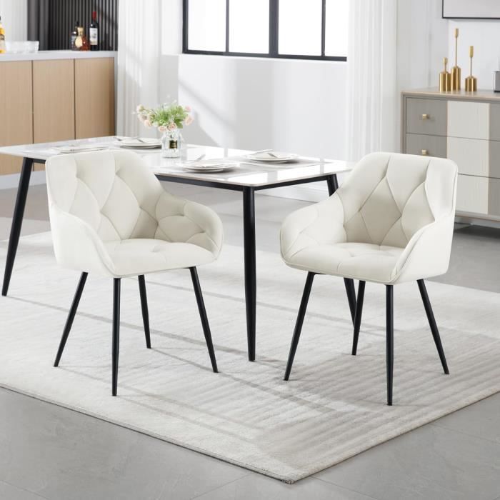 WOLTU Lot de 4 Chaises de Salle à Manger Ergonomique,Chaise de Cuisine en Velours Rembourrée,Pieds en Métal,Crème W0ATT0142-4