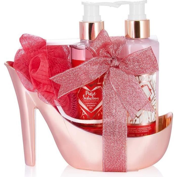 BRUBAKER Cosmetics 4-Pcs. Set Douche - Framboise Champagne - Coffret Cadeau de Soins Ensemble Cadeau en or Rosé à Talon Haut