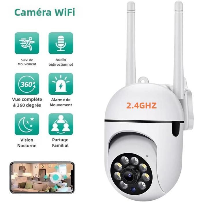 4Pcs Caméra de Surveillance WiFi1080P- Pan-Tilt360°Vision Nocturne Couleur Détection Mouvement Audio Bidirectionnel