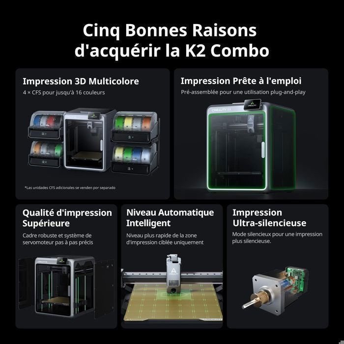 Creality Imprimante 3D K2 Comb - Multicolore avec CFS, Haute Vitesse Jusqu'à 600 mm/s, Nivellement Automatique Intelligent