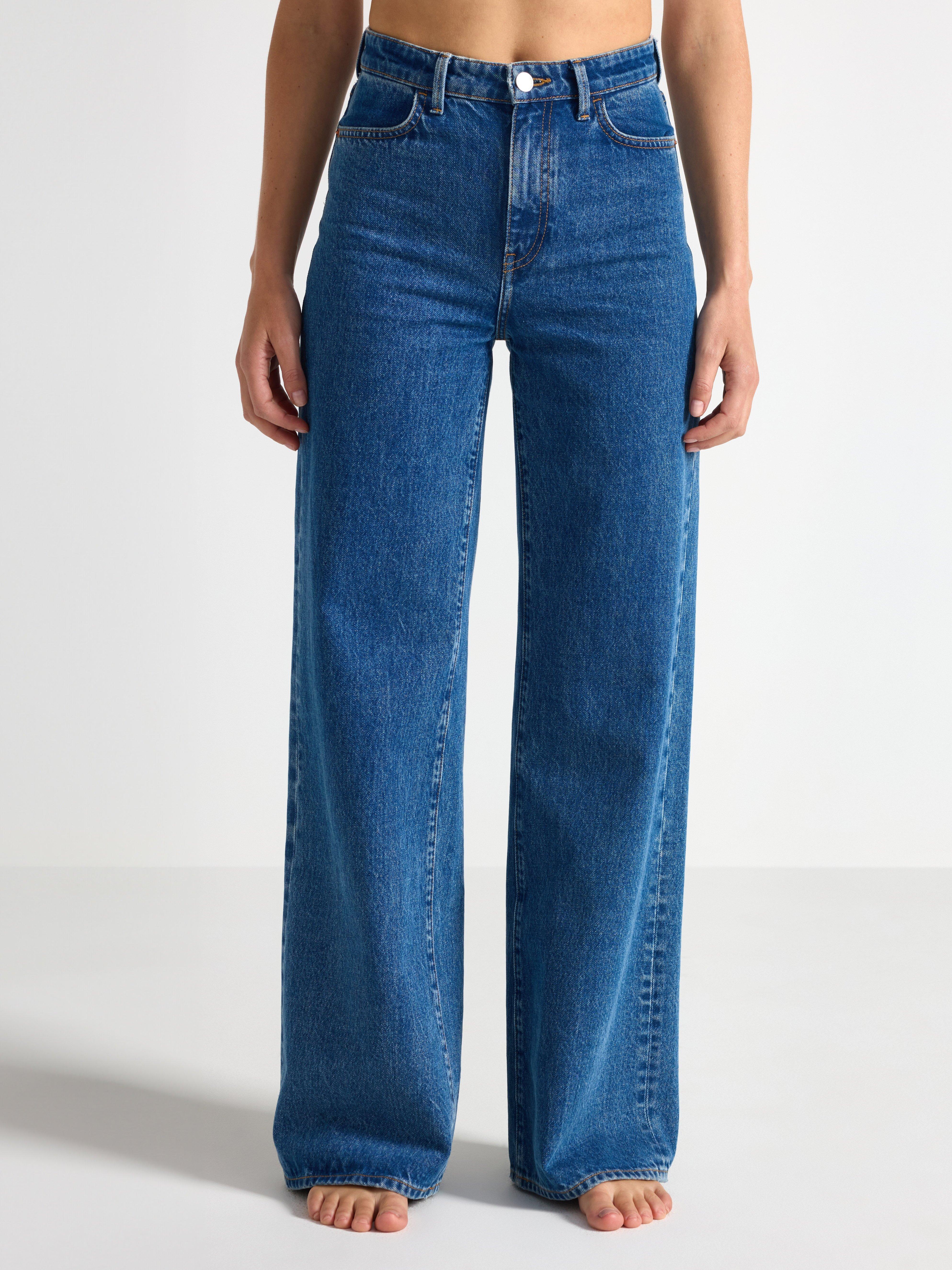 Blugi Jackie cu croi extra lați, albastru denim