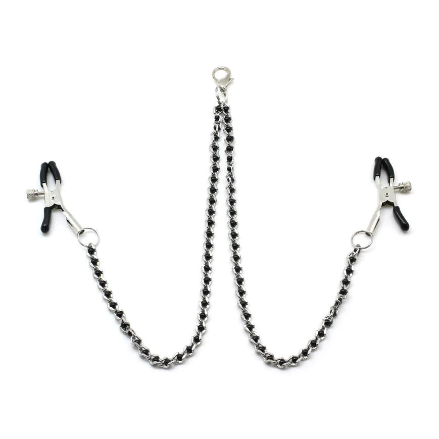 Liebe Seele Schwarze Perlenketten und Nippelklemmen Silber