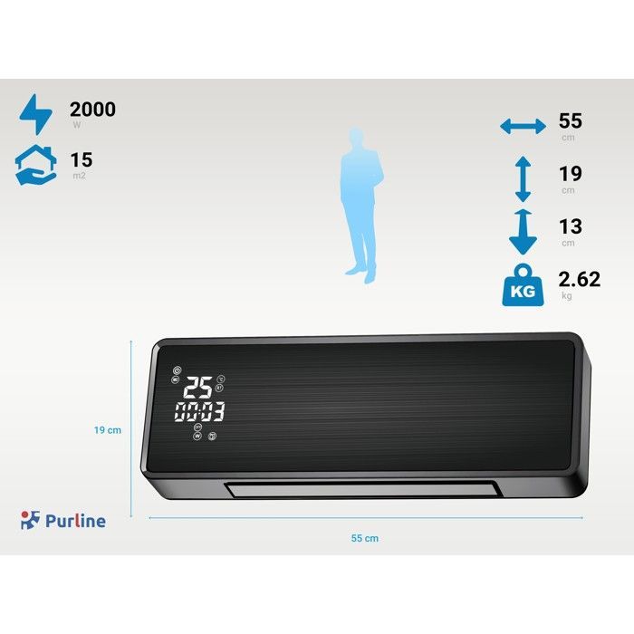 Chauffage split mural 2000 W avec WIFI et minuterie