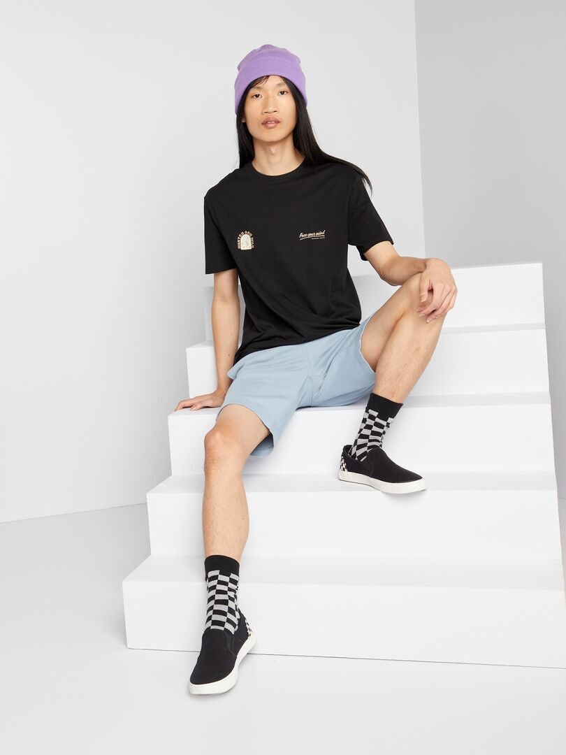 T-shirt met ronde hals van jersey - ZWART