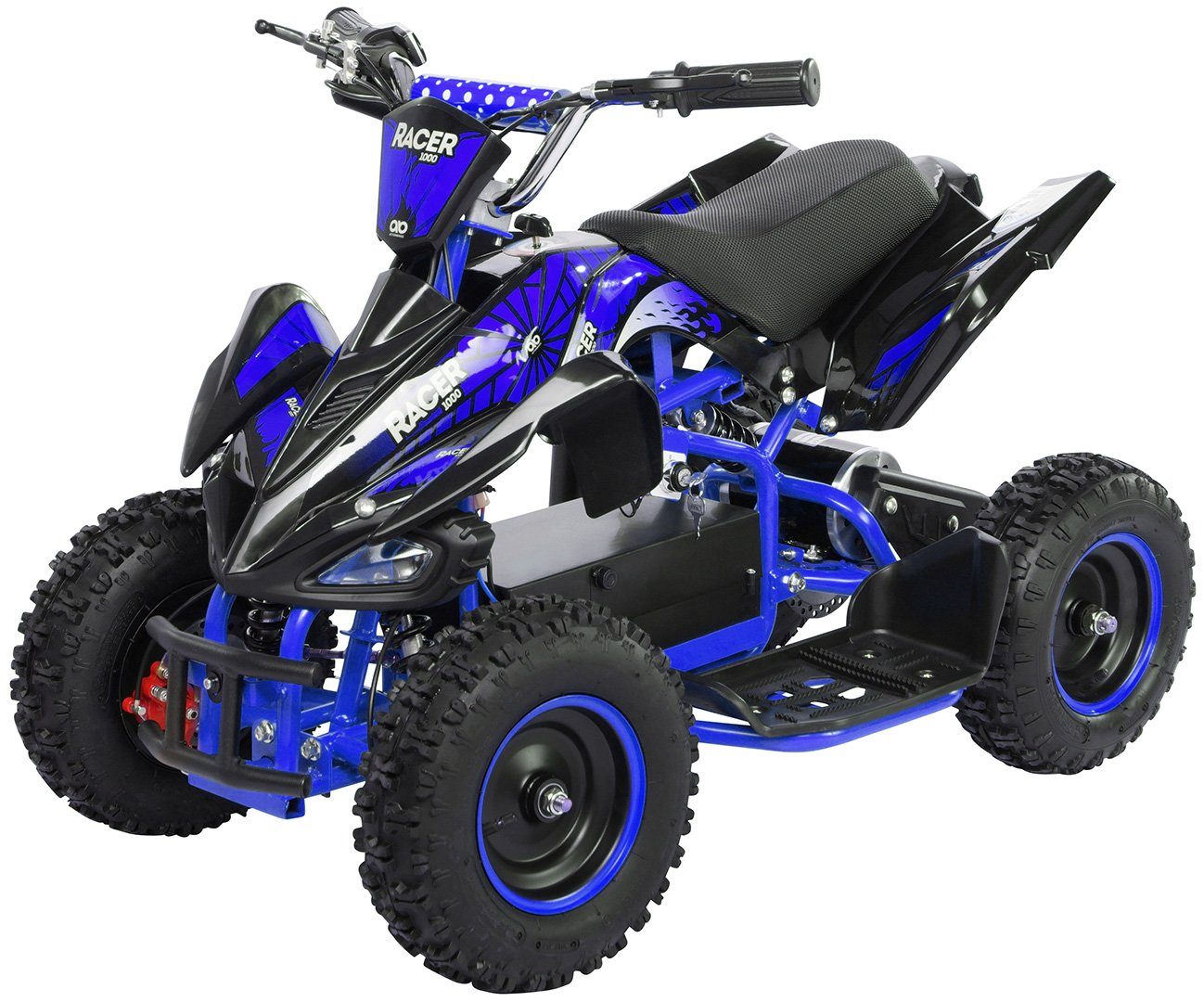 Dětská elektrická čtyřkolka Actionbikes Motors Mini dětská elektrická čtyřkolka Racer 1000 W 36 V, nosnost 50 kg, (1 kus), do 50 kg - kotoučové brzdy - nožní spínač Safety Touch System
