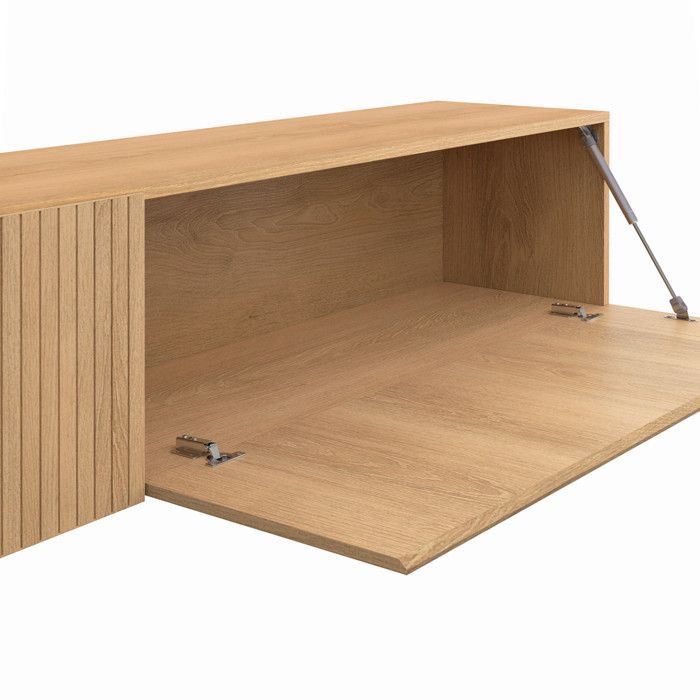 IDMARKET JULIETTE 180 cm wandmeubel voor tv met houten latten en profielen, eikenhouten afwerking