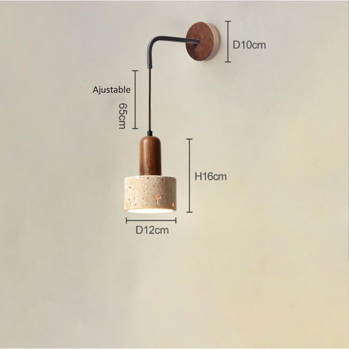 TOKTOP 2x Lampe Murale Intérieur Moderne,Applique Murale Vintage Abat-jour en Travertin Jaune E27 Éclairage Murale Industriel,Noyer