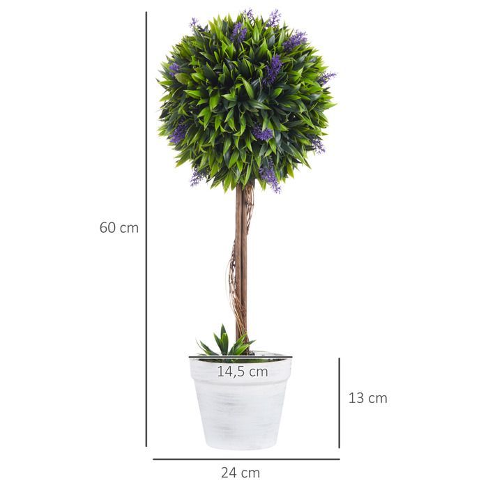 Conjunto de 2 plantas artificiales - HOMCOM - con flores de lavanda - tronco y maceta incluidos - altura 60 cm - verde