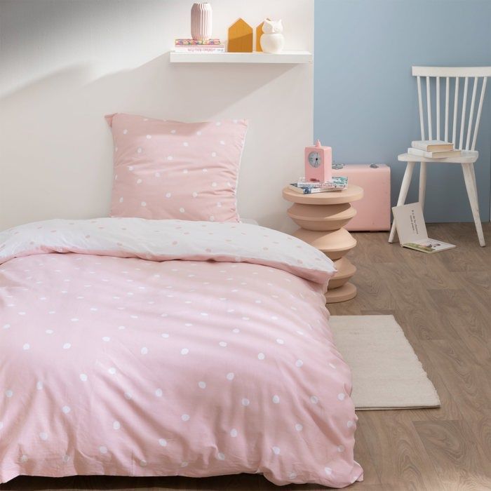 Conjunto de cama infantil estampado, 100% algodão - FOSCO E ROSA - BOLINHAS ROSAS - Rosa - 140x200+65x65cm