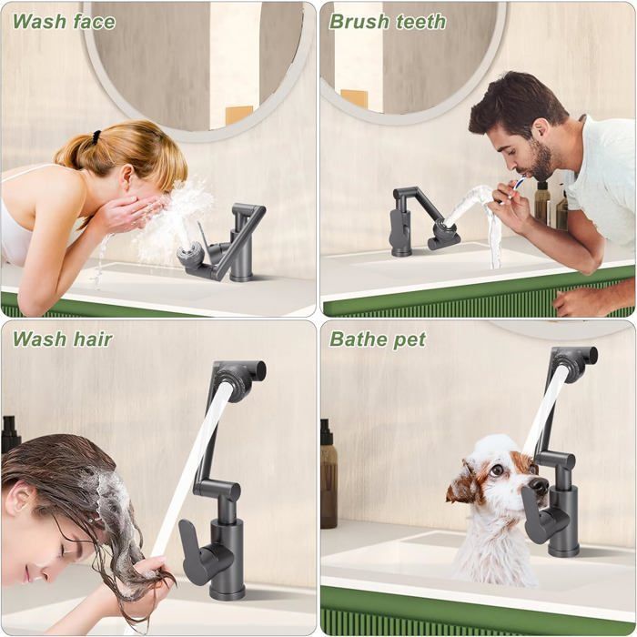 Foldable Kitchen Faucet, 360° Swivel Flexible Rotating Kitchen Mixer Tap, Under Window Sink Faucet, 2 Modes