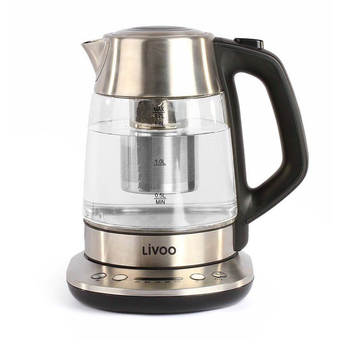 LIVOO DOD165 Teapot Kettle - 2200 W - 1.7 L - Variable Temperature - Glass - Grey