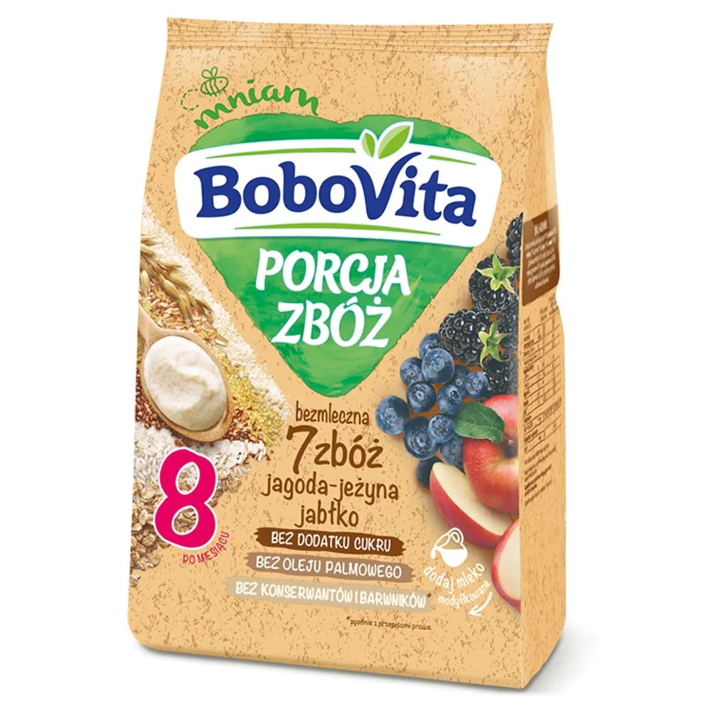 Bobovita Kaszka Porcja Zbóż Bezmleczna 7 Zbóż, Jagoda, Jeżyna, Jabłko