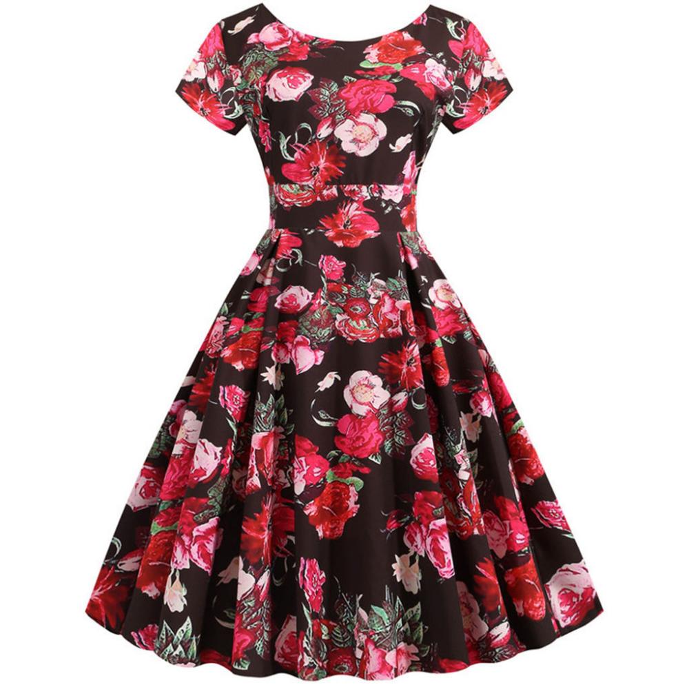 Abito da donna rosso, nuovo, casual, floreale, elegante, retrò, vintage anni '50, '60, Robe Femme, Rockabilly, Swing, Vestidos, abiti da festa