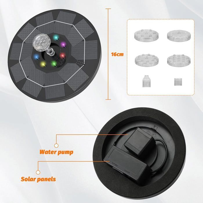 Fontaine Solaire 3w Flottante Fontaine Solaire Exterieure De Jardin Fontaine Solaire pour Bassin Exterieur avec 7 Buses Convient