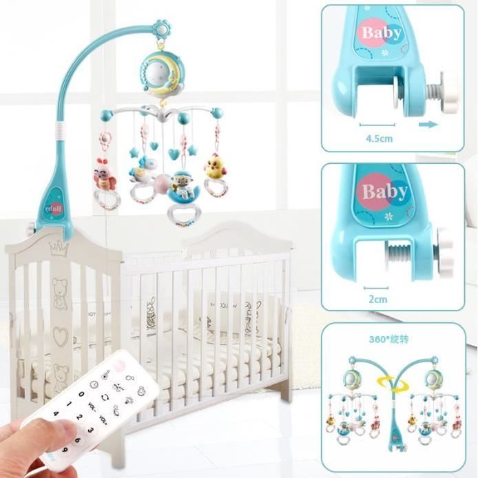 Móvil musical para cuna, móvil para cuna con cuna giratoria de 360° con luces de proyector y sonajero colgante.