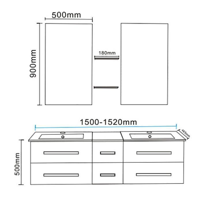 Meuble de Salle de Bain - Janel - 150 cm - Double Lavabo - MDF Blanc - Contemporain