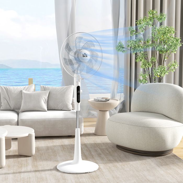 Ventilatore a piantana HOMCOM Ø 42 cm 40 W 3 modalità 28 velocità, funzione antizanzare, altezza regolabile, oscillazione a 75°, bianco
