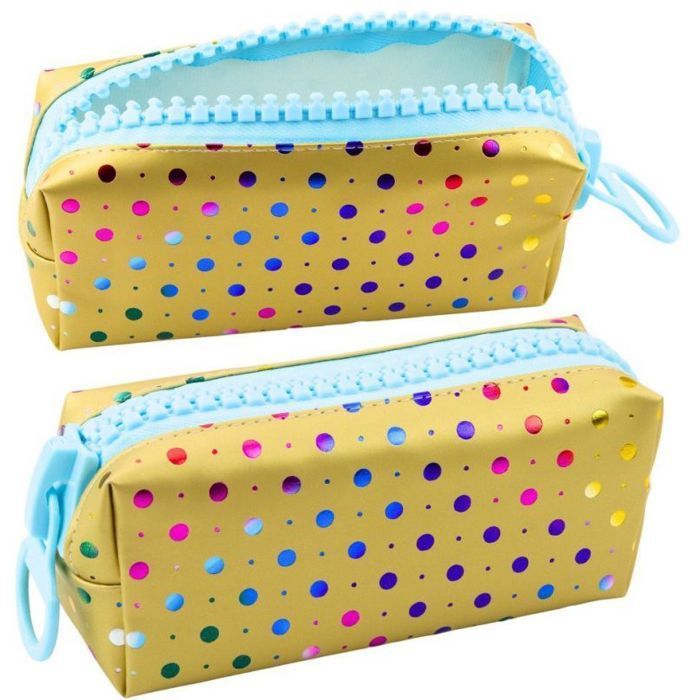 Lean Trousse à crayons d'école à pois colorés, grande fermeture éclair dorée, 21 x 8 cm,