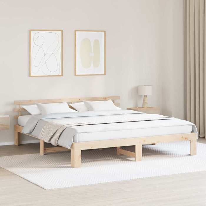 Cama doble CHIC para adultos - Estructura de cama de 200 x 200 cm, color marrón, madera maciza de pino #Sara13634