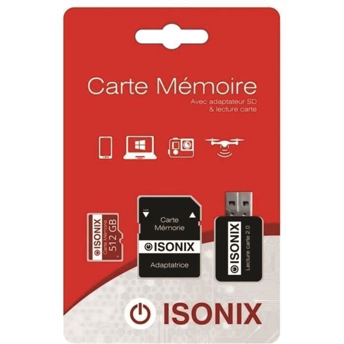 Tarjeta Micro-SD de 512 GB - ZISONIX - SDXC/SDHC - Clase 10 - Adaptador incluido - Compatible con smartphones y cámaras
