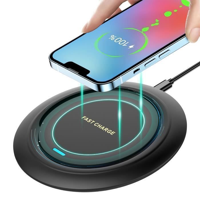 Cargador inalámbrico universal de 15 W, compatible con iPhone, Huawei y Samsung, con protección contra sobrecalentamiento y carga inalámbrica Qi.