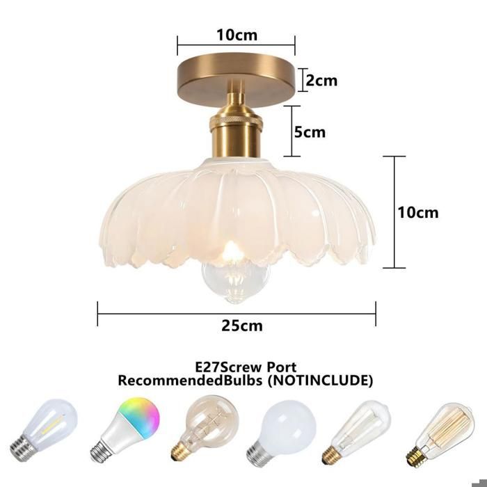iDEGU Plafonnier Moderne,25cm Lampe de Plafond Vintage Abat-jour en Verre Design Fleurs Blanc E27 Lustre Rétro pour Salon Chambre