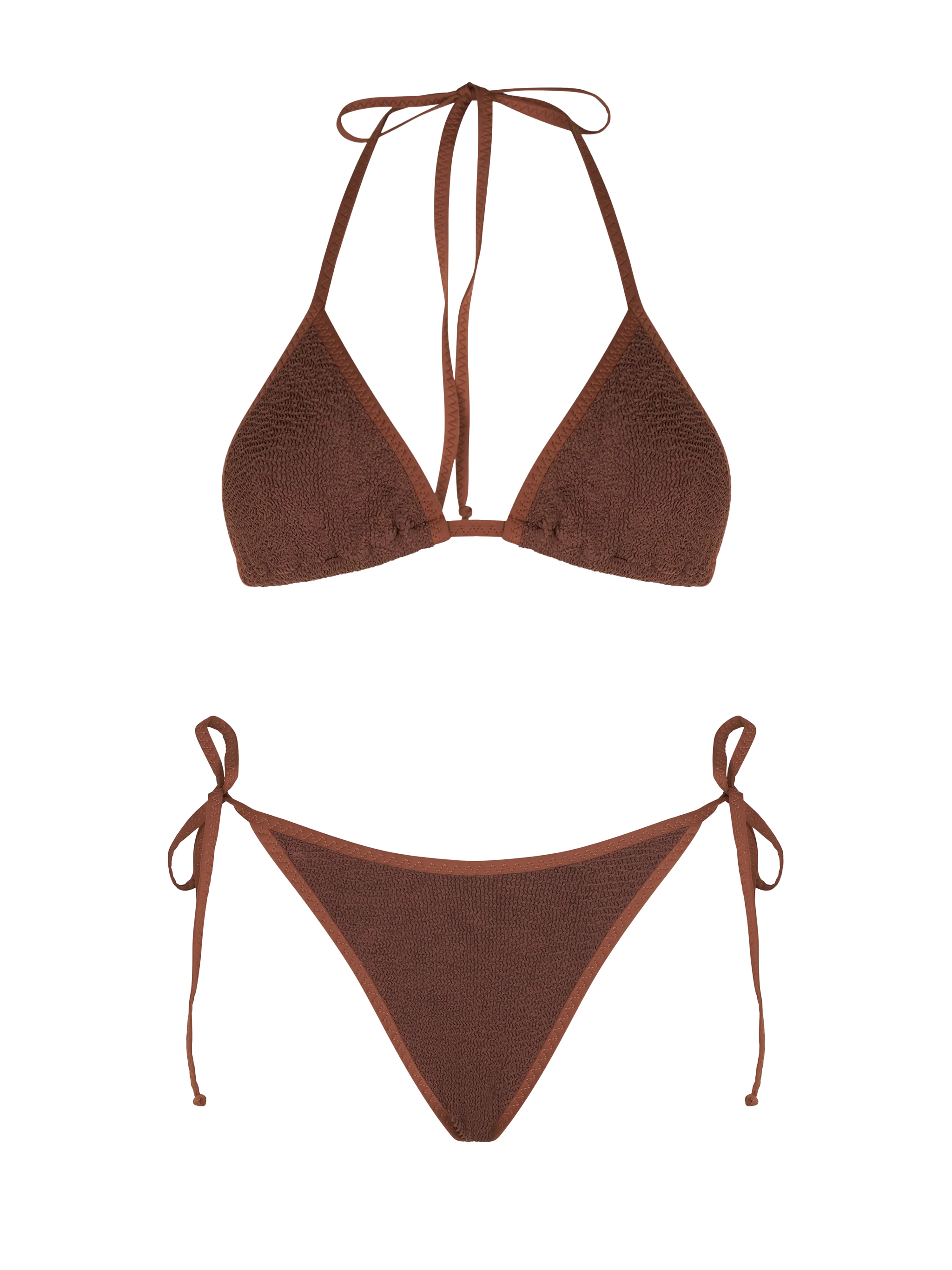 Damesbikini met kreukelpatroon en driehoekige vorm