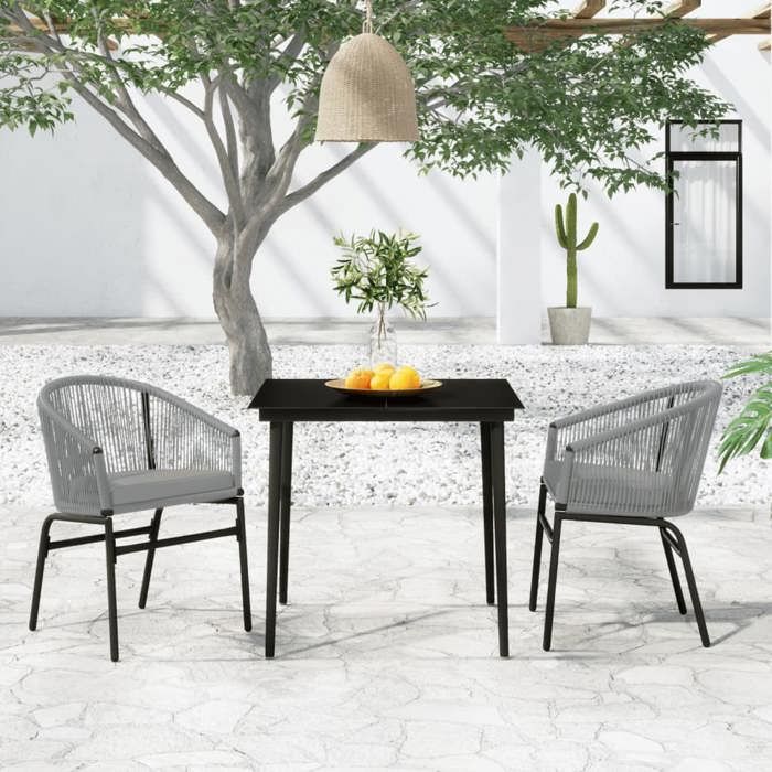 Tuineetset - BURKE - 3-delig - Grijs - Tafel 80x80x74 cm - Stoel 58x58x78 cm - PVC-rotan