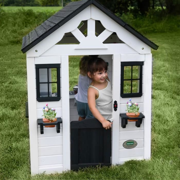 Wooden children's playhouse - BACKYARD DISCOVERY - Sweetwater - Anthracite and white - Large windows