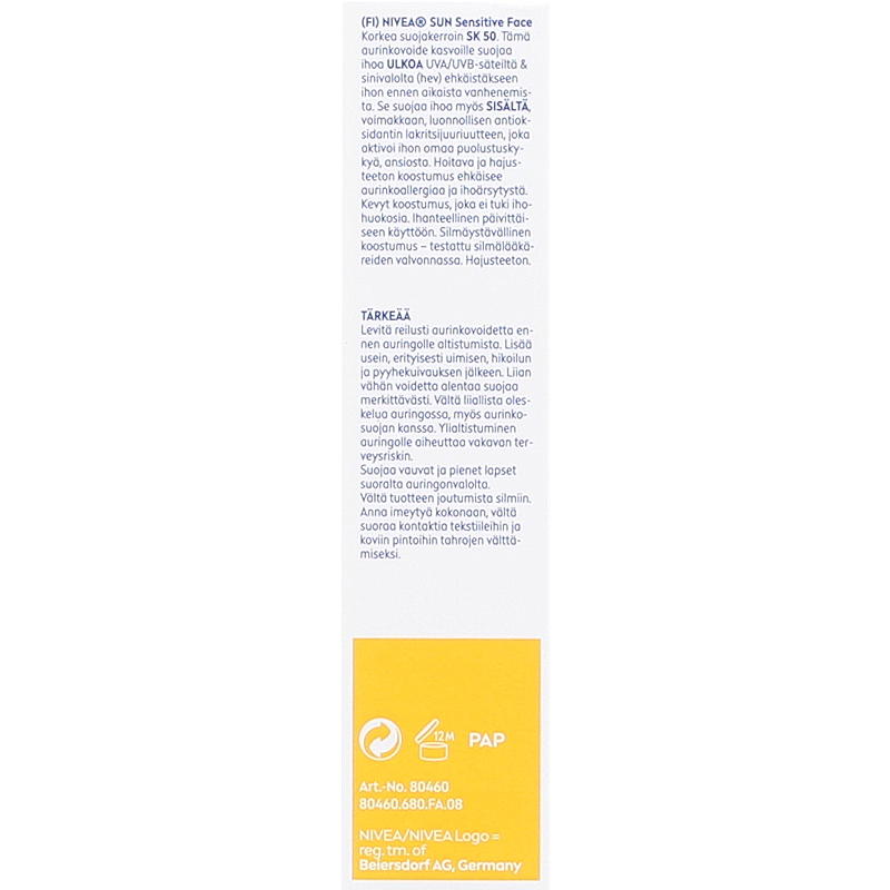 Protector solar Nivea 50 ml para rostro sensible Nivea SPF50