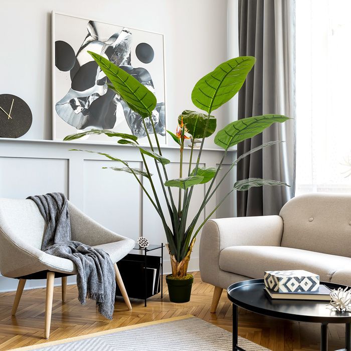 Planta artificial - HOMCOM - Strelitzia ave del paraíso, 13 hojas, 2 flores, diseño realista, maceta incluida - plástico - 1,80 m